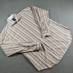Tailorbyrd Shirt Large Multi Stripe Check Flip Cuff Button Up‎ Long Sleeve Mens